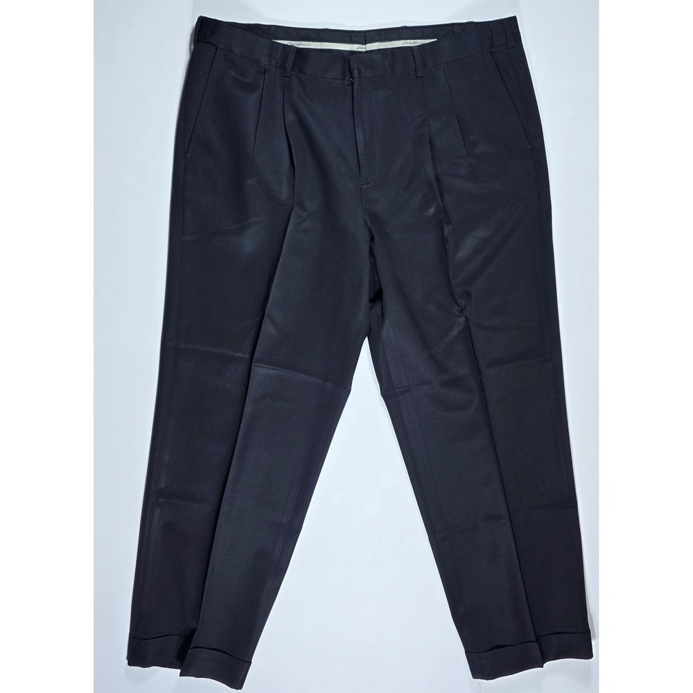 Eddie Bauer Men's 42 Relaxed Fit Pleated Wool Dress Pants Navy Cuffed Trousers